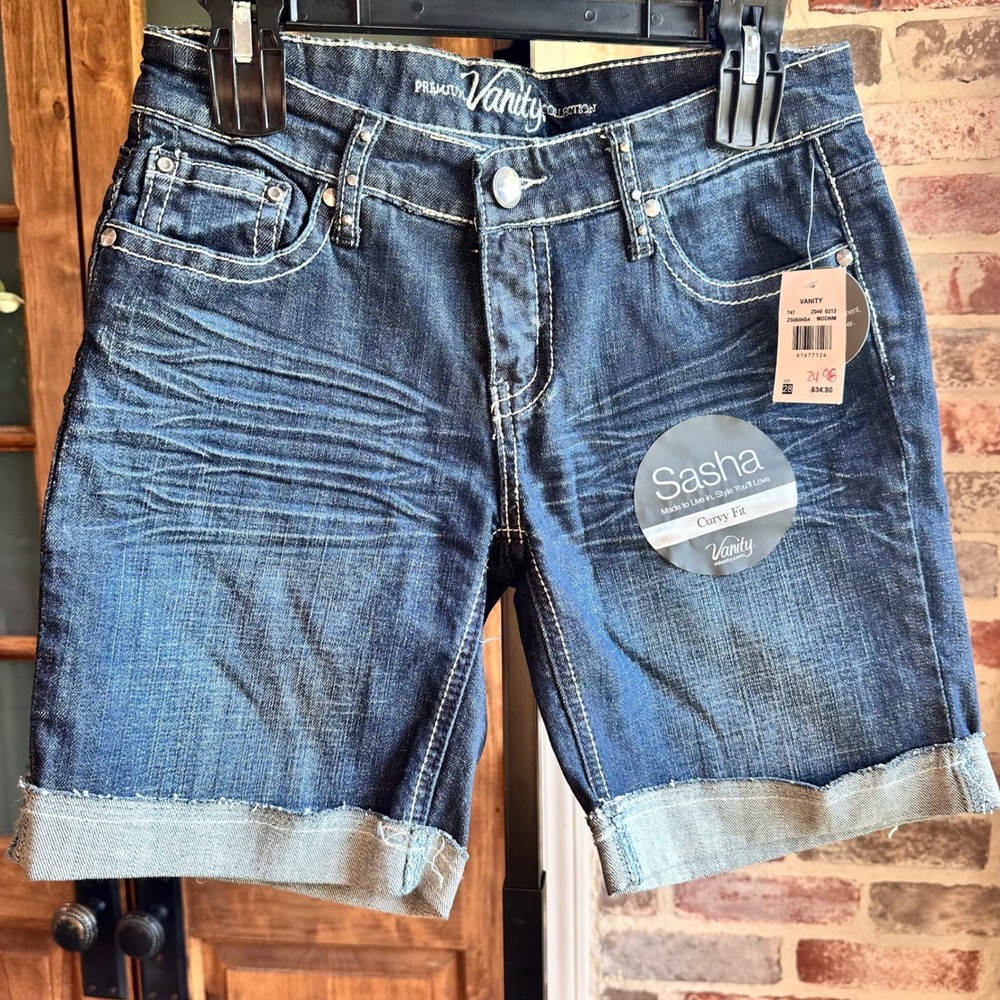 Vanity Denim Shorts Womens Blue Curvy Fit Sasha Distressed Jean Summer Size 28